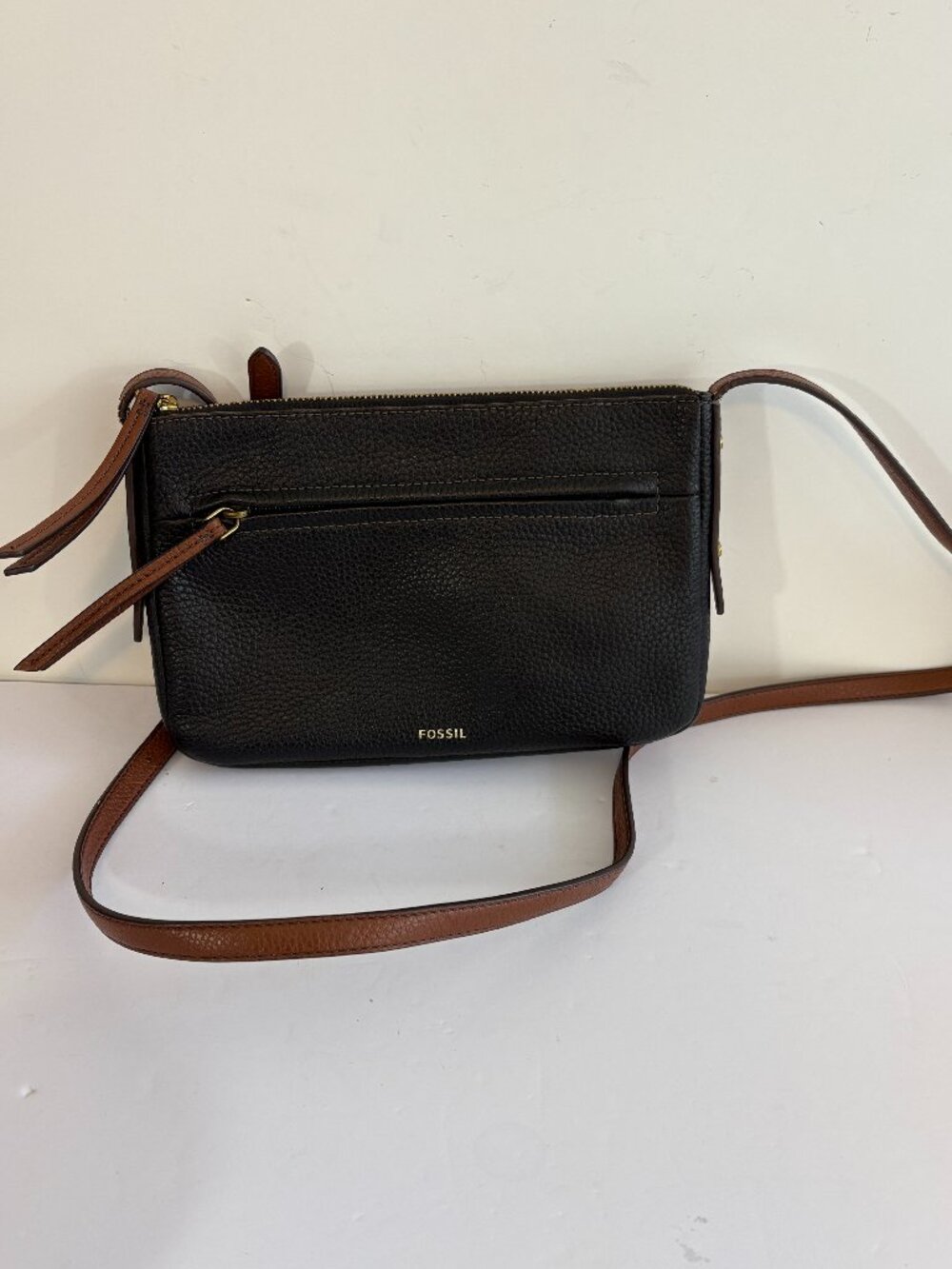 Fossil Black & Brown Leather Crossbody Purse